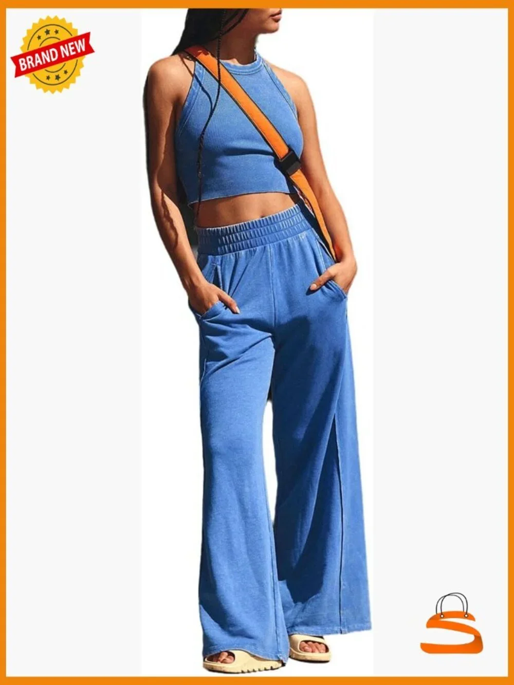 2 Piece Off Shoulder Tank Top Wide Leg Pants Workout Set